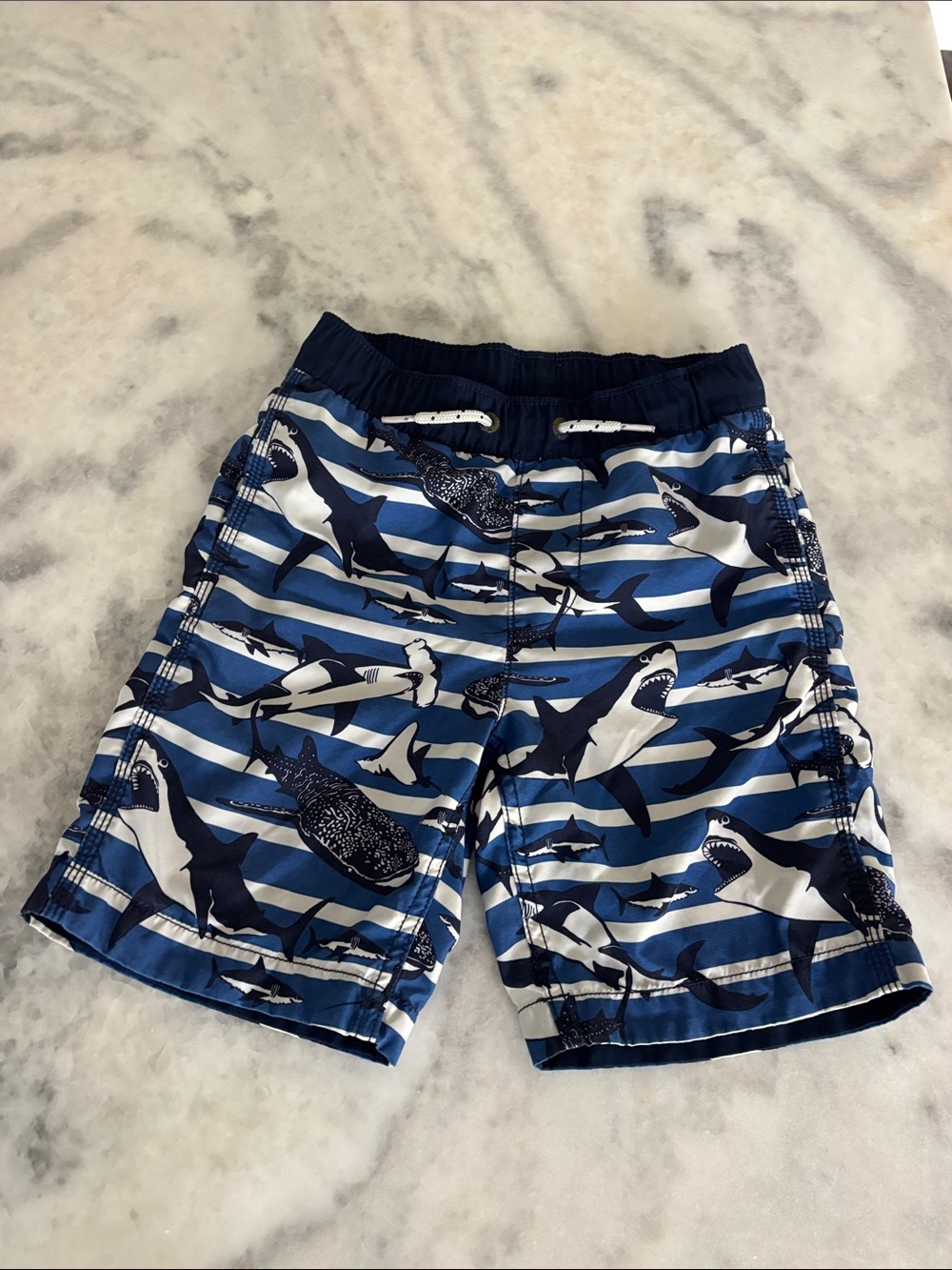 GAP Blue and White Shark-Print Swim Trunks